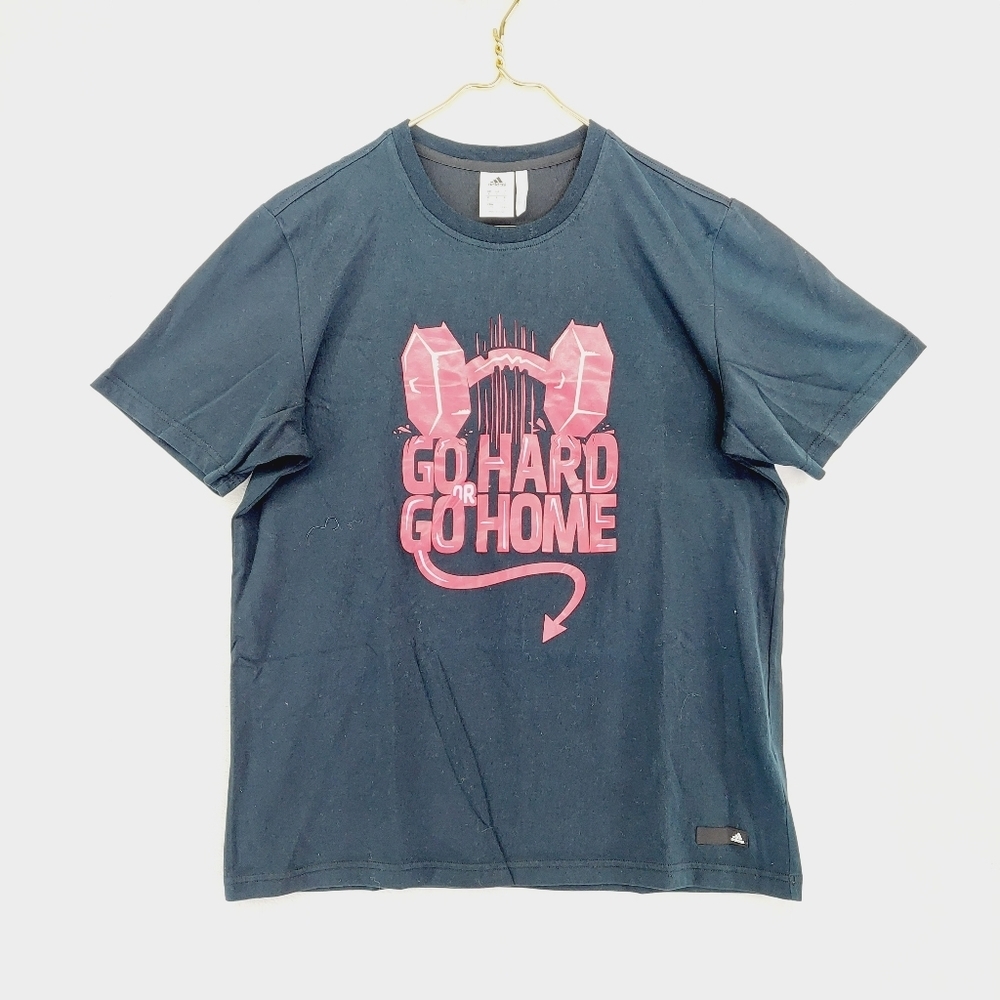 adidas Go Hard Or Go Home Gym Pink Print Cotton Short Sleeve T-Shirt P2618
